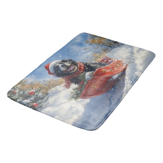 Newfoundland Hond in Sledge Laat het Sneeuw Kerstm Badmat (Gekanteld)