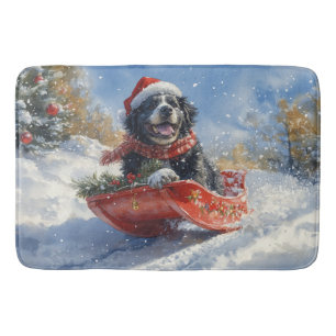 Newfoundland Hond in Sledge Laat het Sneeuw Kerstm Badmat
