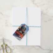 Newfoundland Hond in Sledge Laat het Sneeuw Kerstm Cadeaulabel (Met Touw)