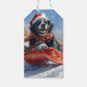 Newfoundland Hond in Sledge Laat het Sneeuw Kerstm Cadeaulabel (Voorkant)