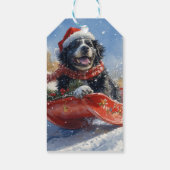 Newfoundland Hond in Sledge Laat het Sneeuw Kerstm Cadeaulabel (Achterkant)