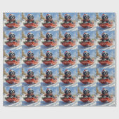 Newfoundland Hond in Sledge Laat het Sneeuw Kerstm Cadeaupapier (Vlak)