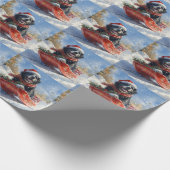 Newfoundland Hond in Sledge Laat het Sneeuw Kerstm Cadeaupapier (Hoek)