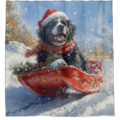 Newfoundland Hond in Sledge Laat het Sneeuw Kerstm Douchegordijn (Voorkant)