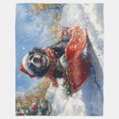 Newfoundland Hond in Sledge Laat het Sneeuw Kerstm Fleece Deken (Voorkant)
