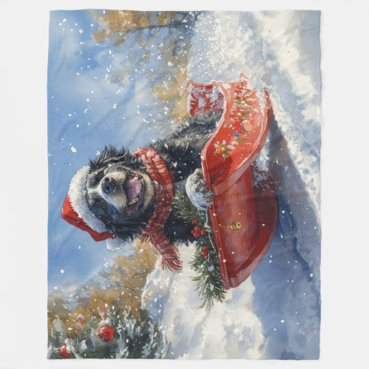 Newfoundland Hond in Sledge Laat het Sneeuw Kerstm Fleece Deken (Voorkant)