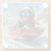 Newfoundland Hond in Sledge Laat het Sneeuw Kerstm Glazen Onderzetter (Achterkant)