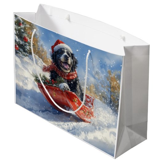 Newfoundland Hond in Sledge Laat het Sneeuw Kerstm Groot Cadeauzakje (Achterkant Gekanteld)