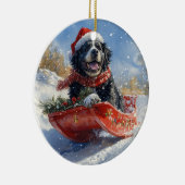 Newfoundland Hond in Sledge Laat het Sneeuw Kerstm Keramisch Ornament (Rechts)