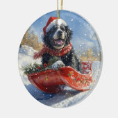 Newfoundland Hond in Sledge Laat het Sneeuw Kerstm Keramisch Ornament (Links)