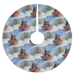 Newfoundland Hond in Sledge Laat het Sneeuw Kerstm Kerstboom Rok