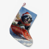 Newfoundland Hond in Sledge Laat het Sneeuw Kerstm Kleine Kerstsok (Voorkant (Hangend))