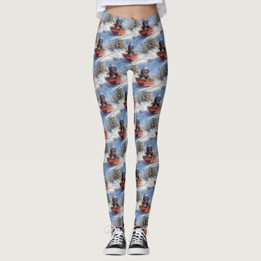 Newfoundland Hond in Sledge Laat het Sneeuw Kerstm Leggings (Voorkant)