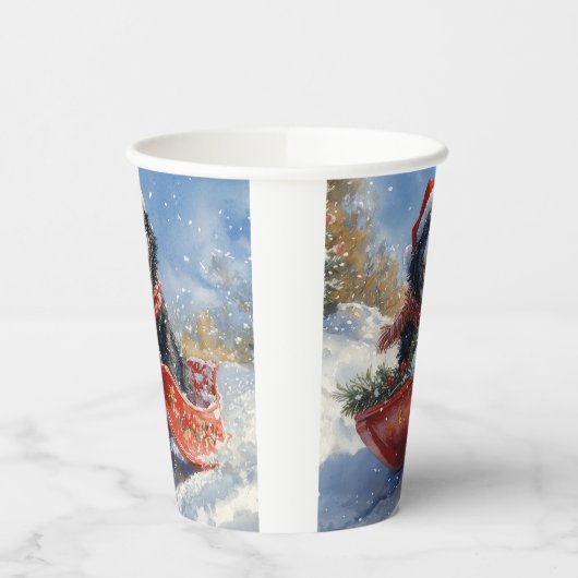 Newfoundland Hond in Sledge Laat het Sneeuw Kerstm Papieren Bekers (Links)