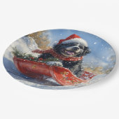 Newfoundland Hond in Sledge Laat het Sneeuw Kerstm Papieren Bordje (Gekanteld)