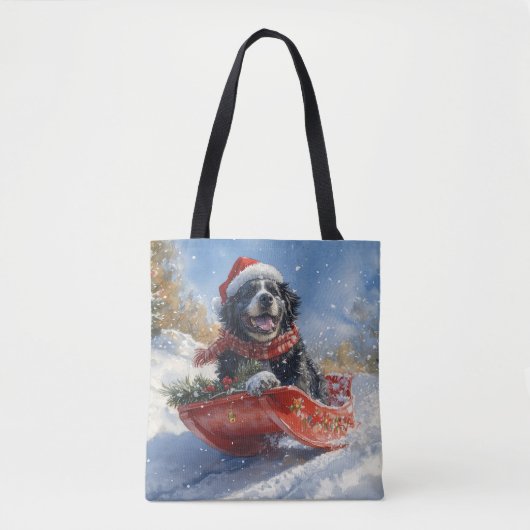 Newfoundland Hond in Sledge Laat het Sneeuw Kerstm Tote Bag (Voorkant)
