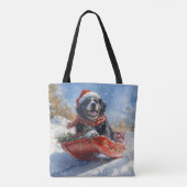 Newfoundland Hond in Sledge Laat het Sneeuw Kerstm Tote Bag (Achterkant)