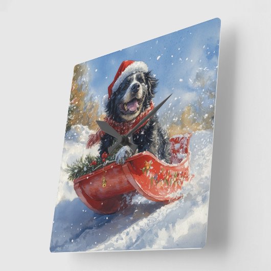 Newfoundland Hond in Sledge Laat het Sneeuw Kerstm Vierkante Klok (Hoek)