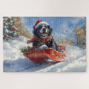 Newfoundland-hond in slee laat het sneeuwen Kerstm Legpuzzel