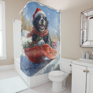 Newfoundland-hond in slee Let it Snow Kerstmis Douchegordijn