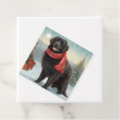 Newfoundland Hond in Sneeuw Kerstmis Bedankjes Labels (In situ)