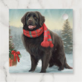 Newfoundland Hond in Sneeuw Kerstmis Bedankjes Labels (Achterkant)