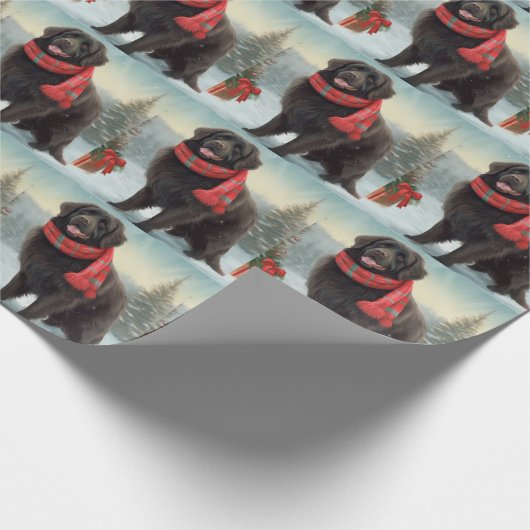 Newfoundland Hond in Sneeuw Kerstmis Cadeaupapier (Hoek)