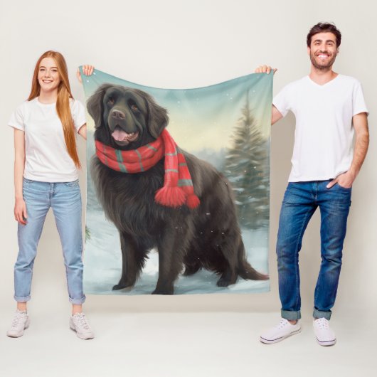 Newfoundland Hond in Sneeuw Kerstmis Fleece Deken (In situ)
