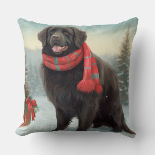 Newfoundland Hond in Sneeuw Kerstmis Kussen