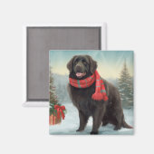Newfoundland Hond in Sneeuw Kerstmis Magneet (Voorkant / Achterkant)