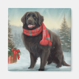 Newfoundland Hond in Sneeuw Kerstmis Magneet