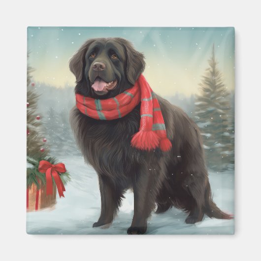 Newfoundland Hond in Sneeuw Kerstmis Magneet (Voorkant)