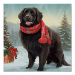 Newfoundland Hond in Sneeuw Kerstmis Perfect Poster