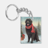 Newfoundland Hond in Sneeuw Kerstmis Sleutelhanger (Voorkant Links)