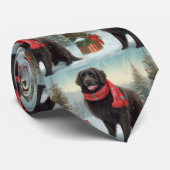 Newfoundland Hond in Sneeuw Kerstmis Stropdas (Opgerold)