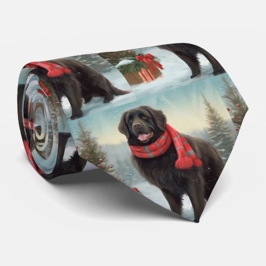 Newfoundland Hond in Sneeuw Kerstmis Stropdas (Opgerold)