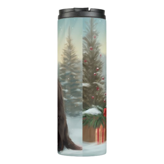 Newfoundland Hond in Sneeuw Kerstmis Thermosbeker (Achterkant)