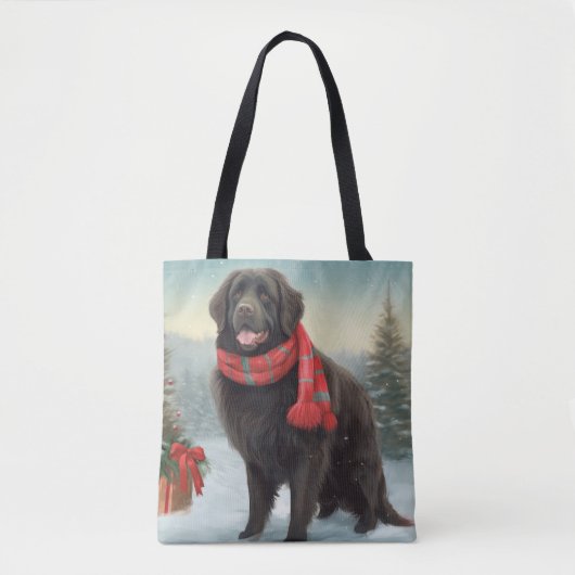 Newfoundland Hond in Sneeuw Kerstmis Tote Bag (Voorkant)