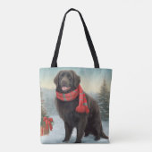 Newfoundland Hond in Sneeuw Kerstmis Tote Bag (Achterkant)