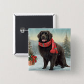 Newfoundland Hond in Sneeuw Kerstmis Vierkante Button 5,1 Cm (Voorkant /achterkant)