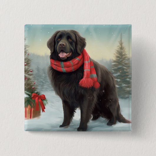 Newfoundland Hond in Sneeuw Kerstmis Vierkante Button 5,1 Cm (Voorkant)