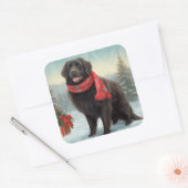 Newfoundland Hond in Sneeuw Kerstmis Vierkante Sticker (Envelop)