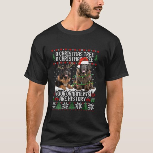 Newfoundland Hond Kerstboom Lights Puppy Dog L T-shirt (Voorkant)