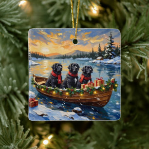 Newfoundland-hond Kerstboot Vakantie Keramisch Ornament