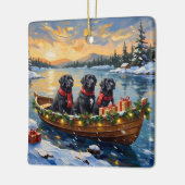 Newfoundland-hond Kerstboot Vakantie Keramisch Ornament (Links)