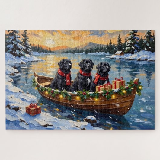 Newfoundland-hond Kerstboot Vakantie Legpuzzel (Horizontaal)