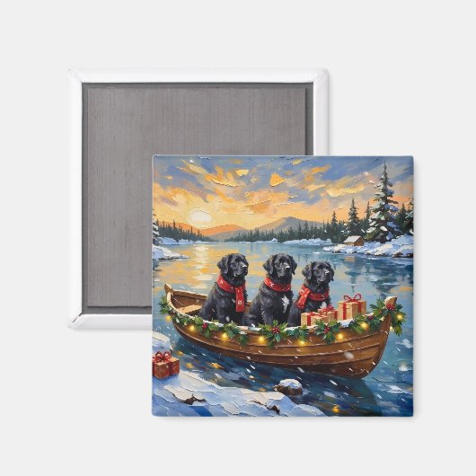 Newfoundland-hond Kerstboot Vakantie Magneet (Voorkant / Achterkant)