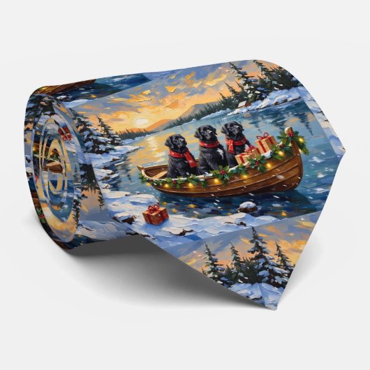 Newfoundland-hond Kerstboot Vakantie Stropdas (Opgerold)