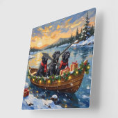 Newfoundland-hond Kerstboot Vakantie Vierkante Klok (Hoek)