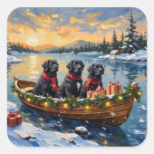 Newfoundland-hond Kerstboot Vakantie Vierkante Sticker (Voorkant)